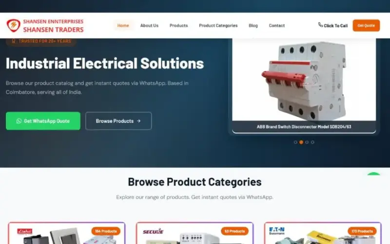 BRUsoft developed website for Shansen Enterprises electrical products ecommerce platform in Coimbatore